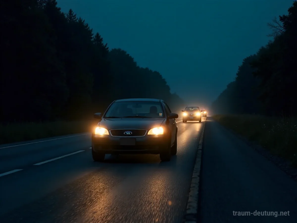 Ein Auto rast auf einer dunklen Straße, verfolgt von einem anderen Fahrzeug im Dunkeln