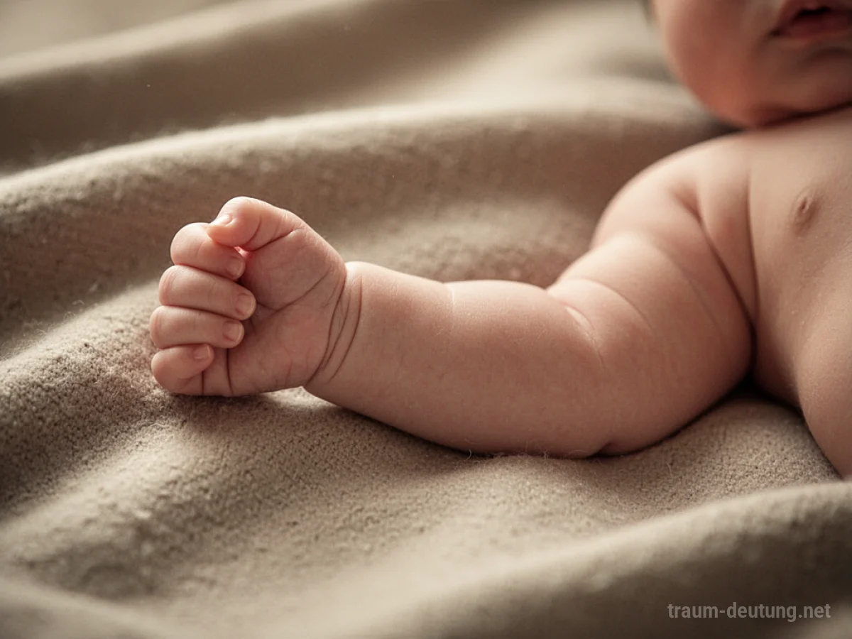 Ein zarter Babyarm liegt auf einer weichen Decke.