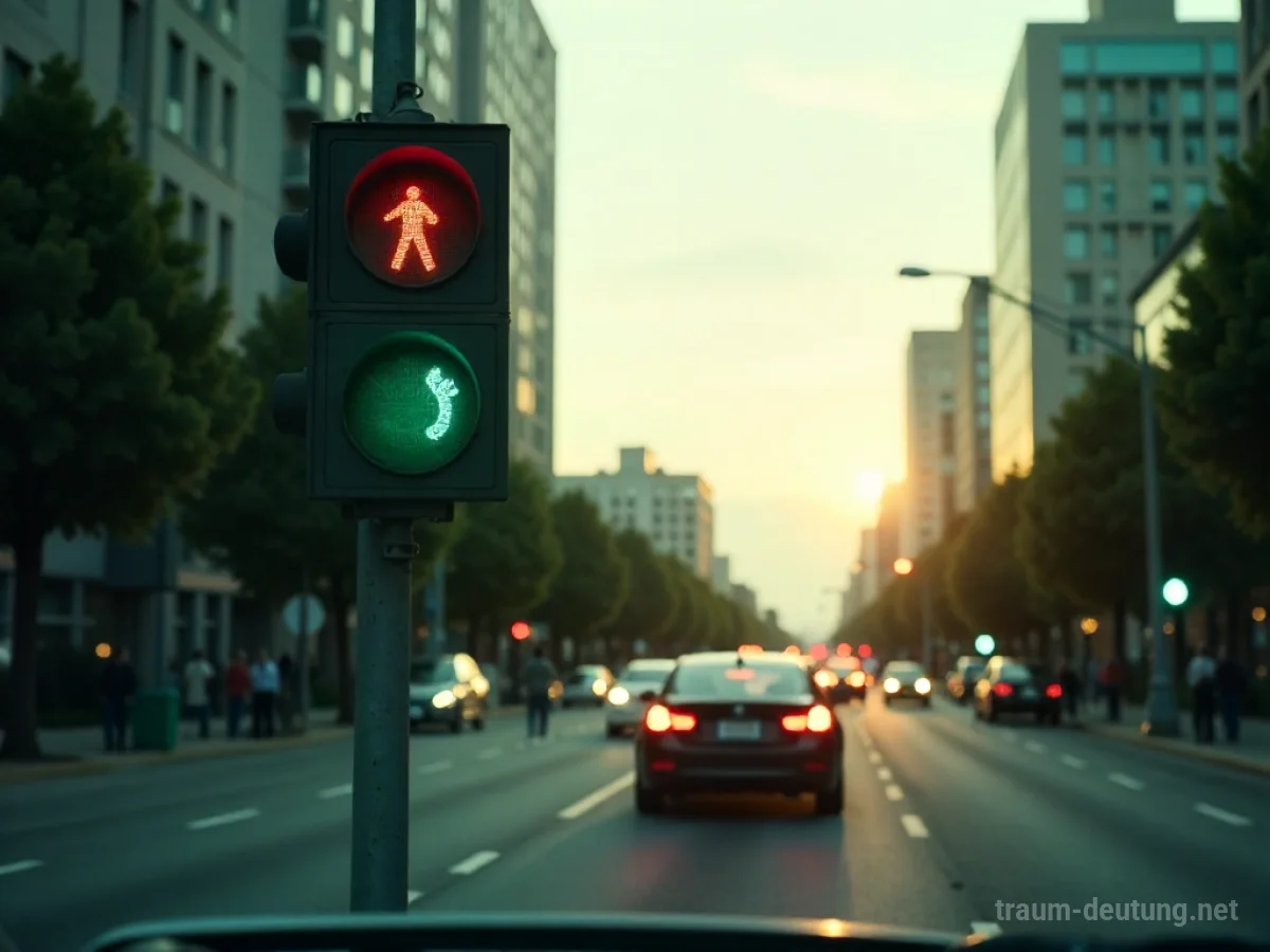 Auto fährt bei grünem Ampellicht durch eine Kreuzung.