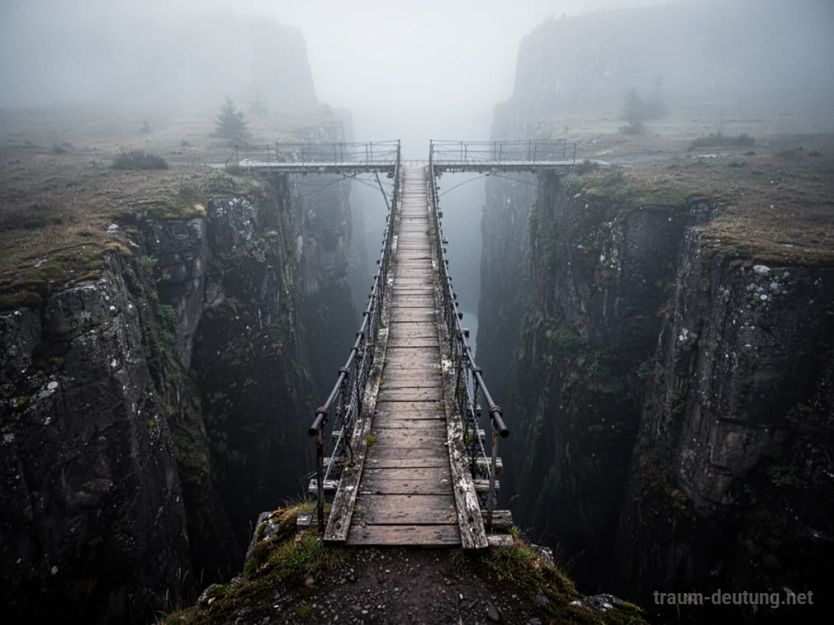 Eine schmale Brücke führt über einen tiefen, dunklen Abgrund
