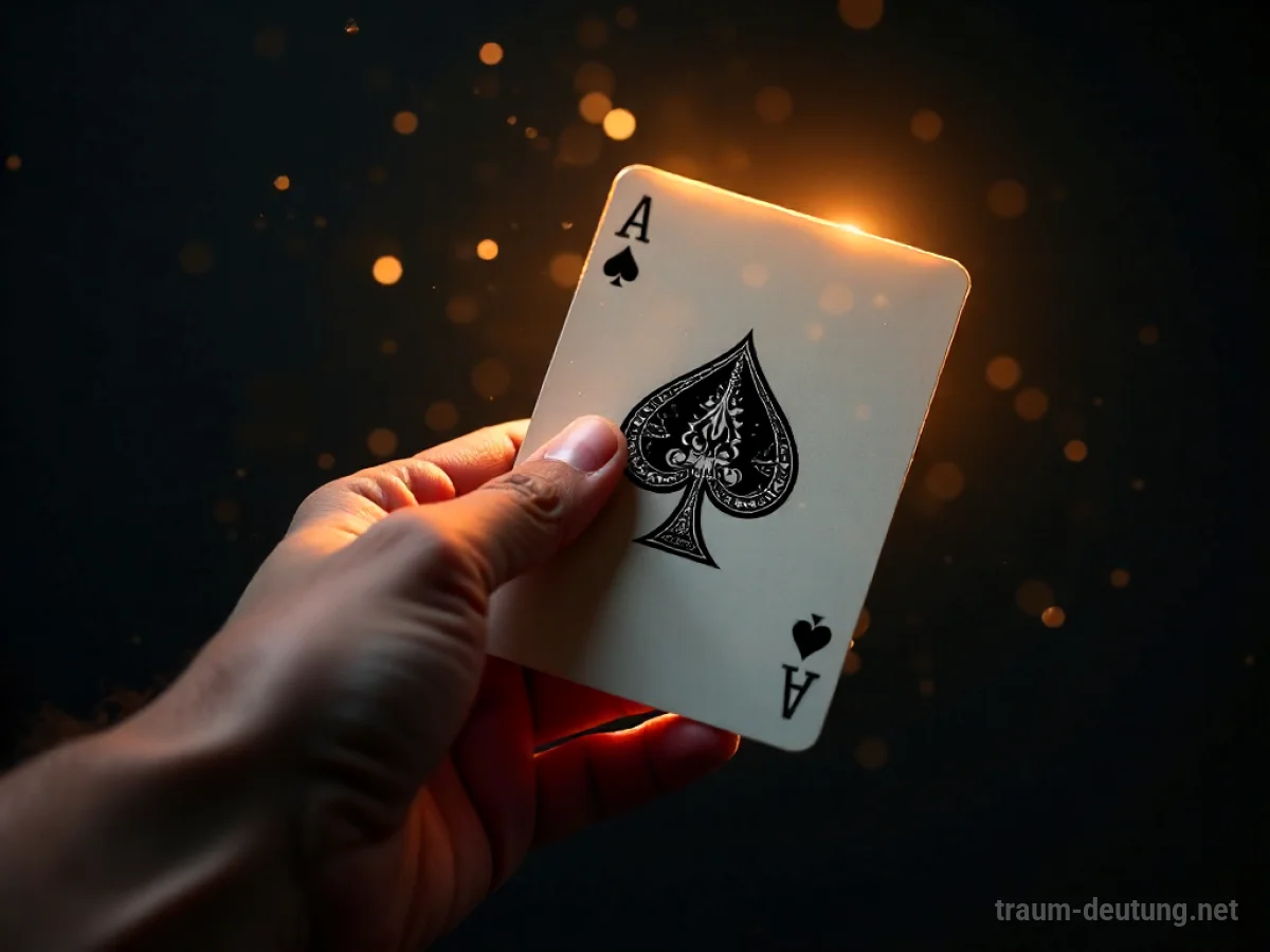 Eine Hand hält ein Ass-Spielkarte, die aus hellem Licht ragt.