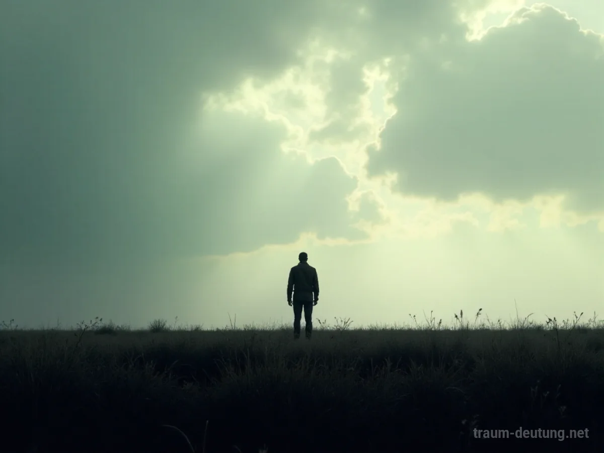 Eine einzelne Person steht als Silhouette auf einer weiten Ebene und blickt in die Ferne.