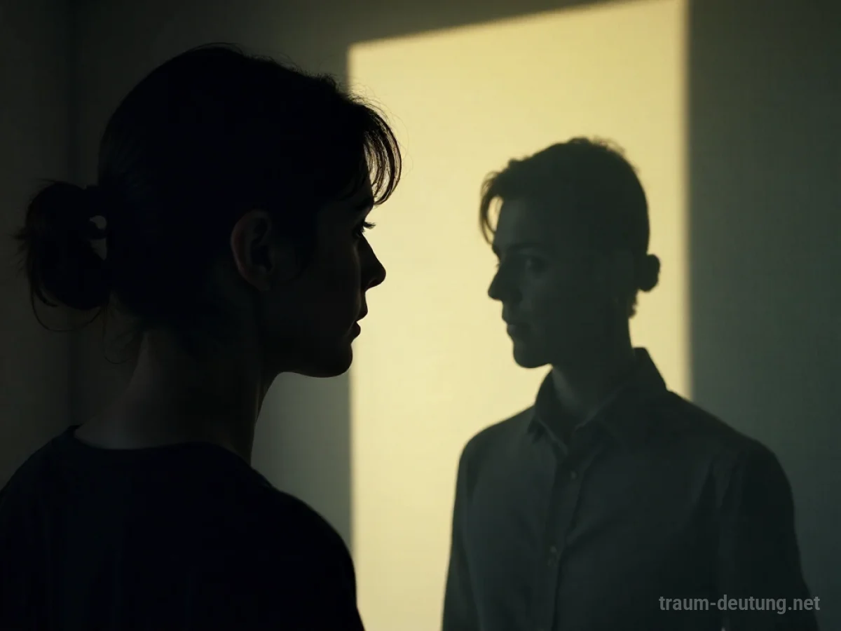 Silhouette einer Person, die eine verzerrte Schattenfigur betrachtet