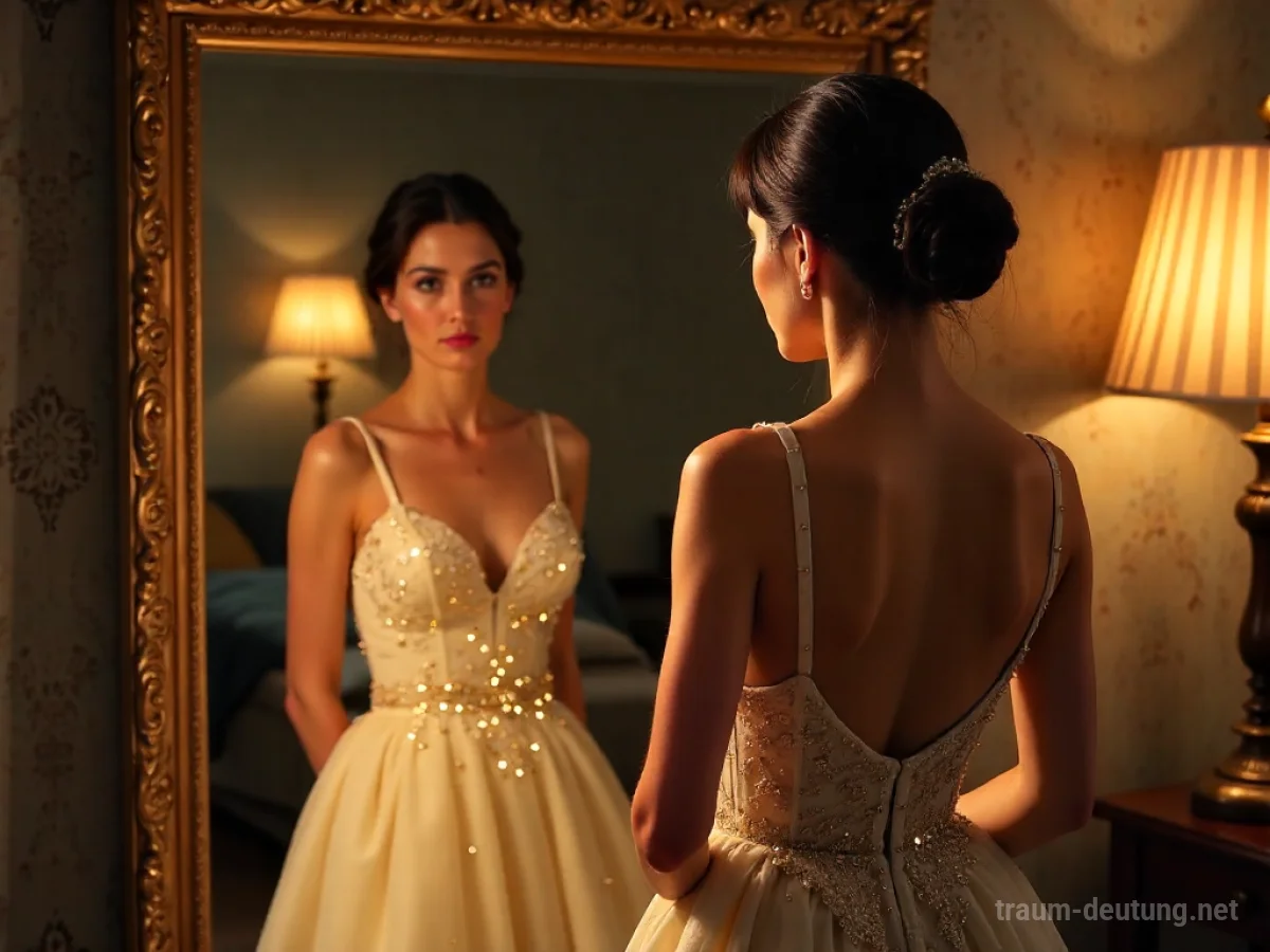 Person zieht festliche Kleidung vor einem Spiegel an