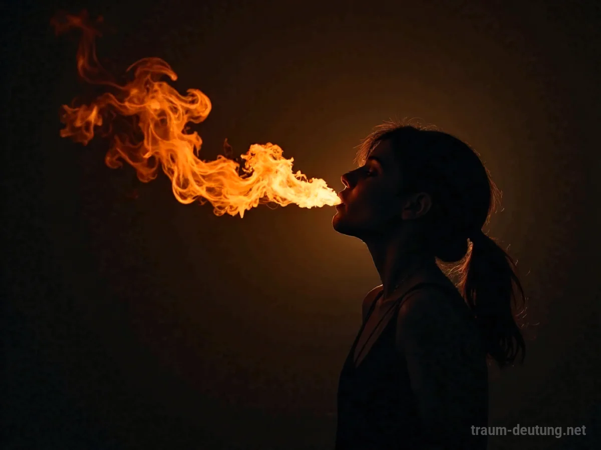 Silhouette einer Person, die Feuer atmet