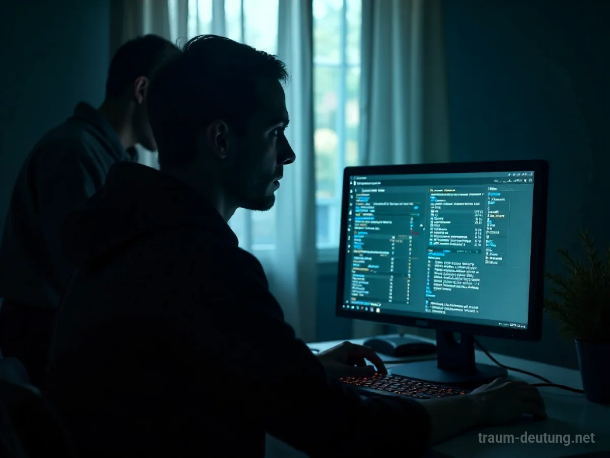 Schattenhafte Figur beobachtet Person am Computer