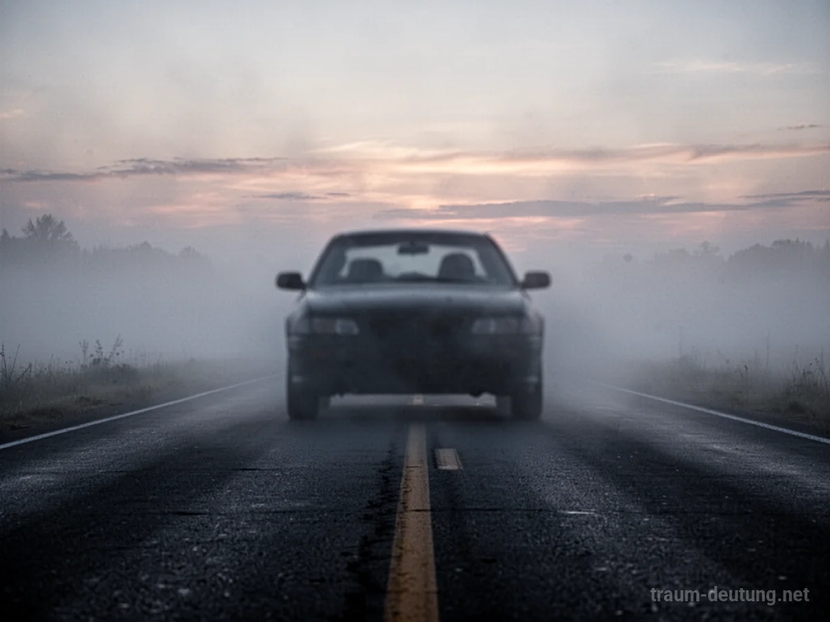 Silhouette eines Freundes im Auto, das von Nebel verdeckt wird.
