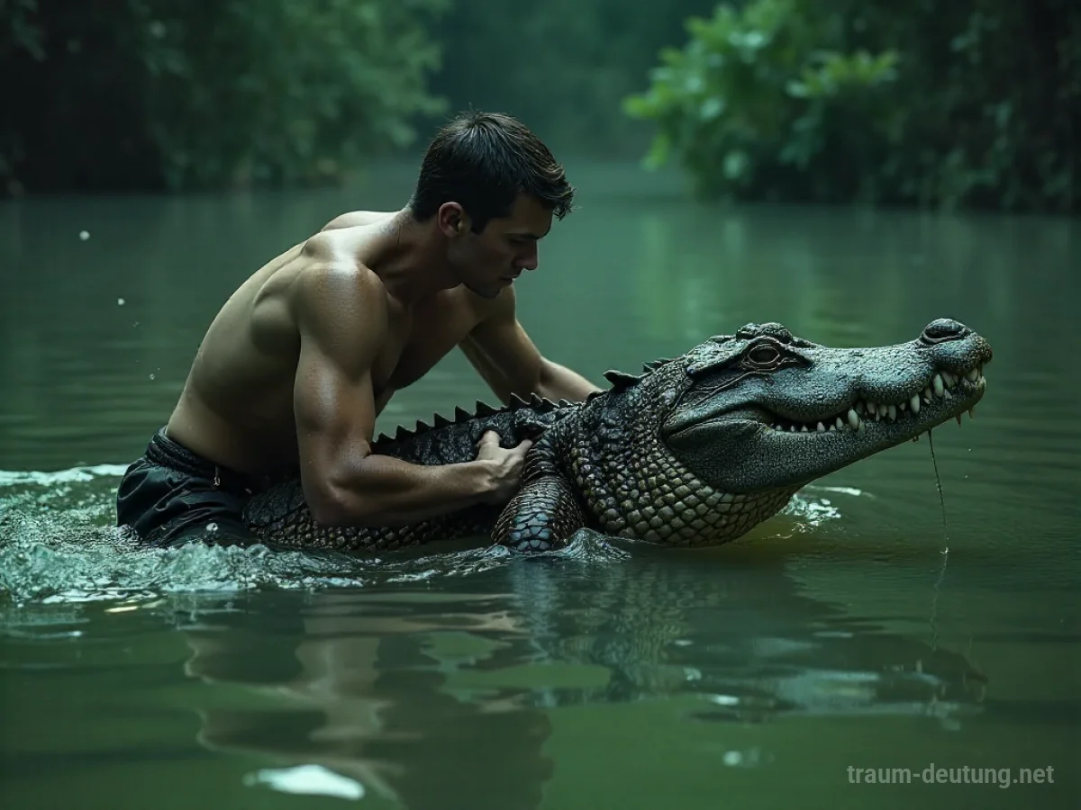 Person kämpft gegen einen Alligator im Wasser