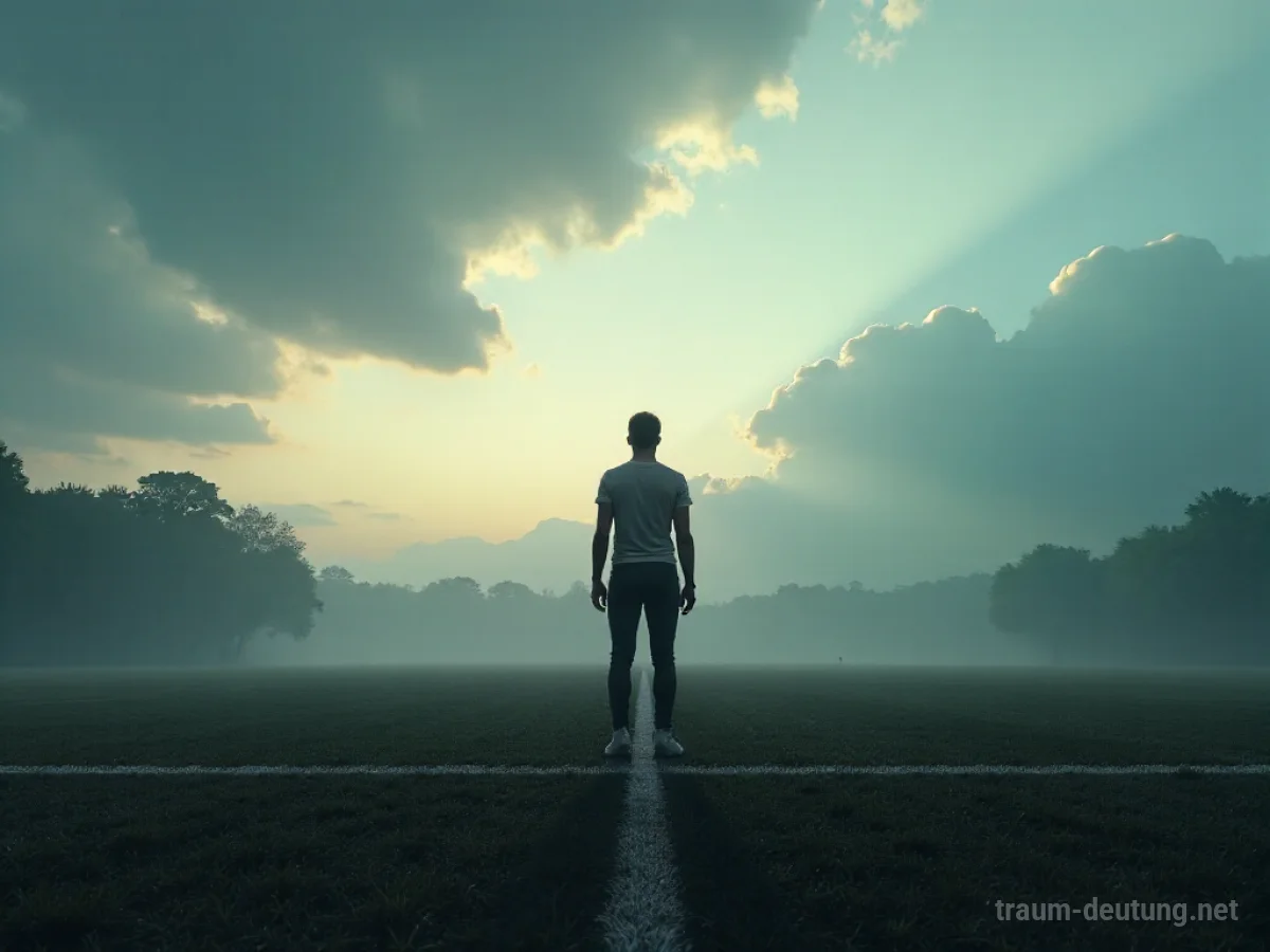 Silhouette einer Person am Startblock, Blick auf einen athletischen Gegner in der Ferne.
