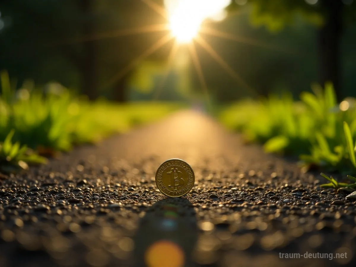 Eine einzelne Münze liegt auf einem Weg im Park.