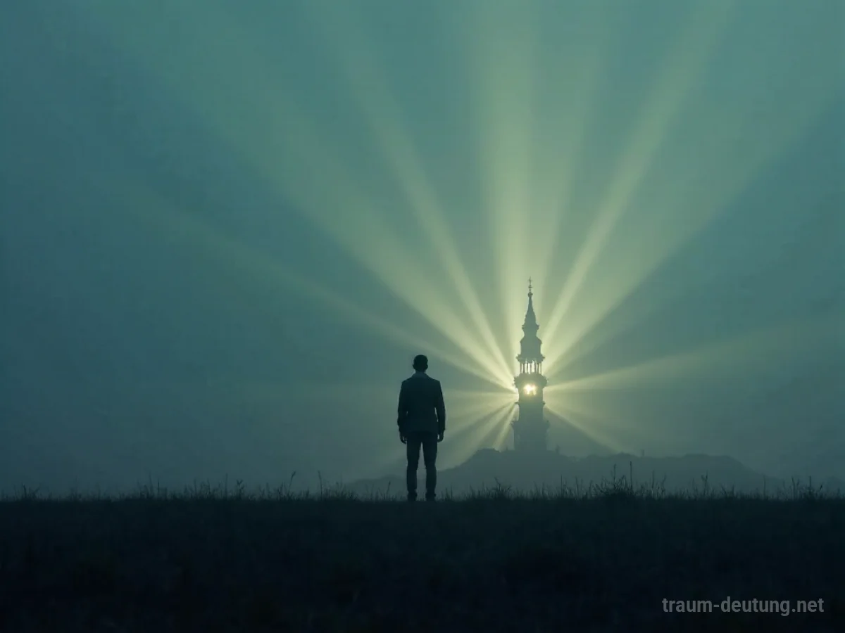 Silhouette einer Person, die in einer weiten Landschaft steht und fernes Glockengeläut hört.
