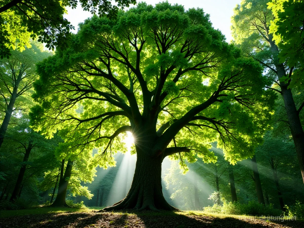 Ein großer Ahornbaum in einem sonnigen Wald