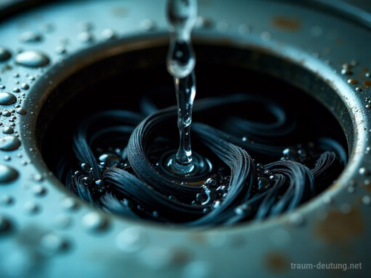 Haare, die einen Abfluss verstopfen, mit Wasser, das langsam durchsickert.