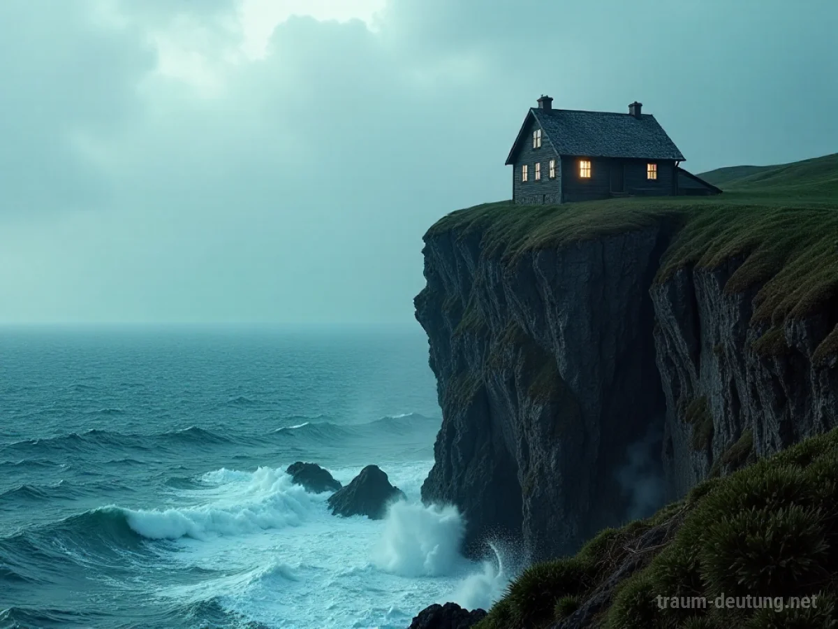 Ein Haus steht auf einem bröckelnden Abhang über dem Meer.
