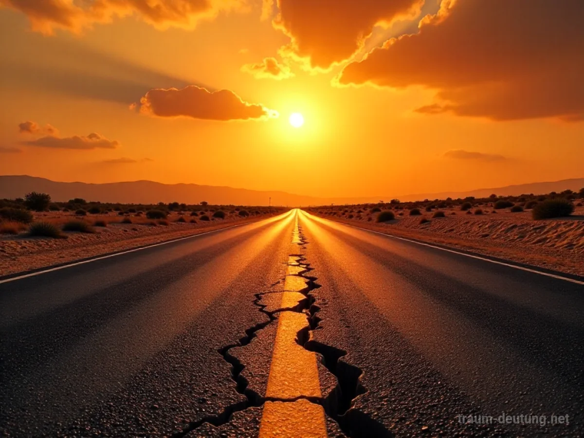 Schmelzender Asphalt auf einer Straße unter sengender Sonne.