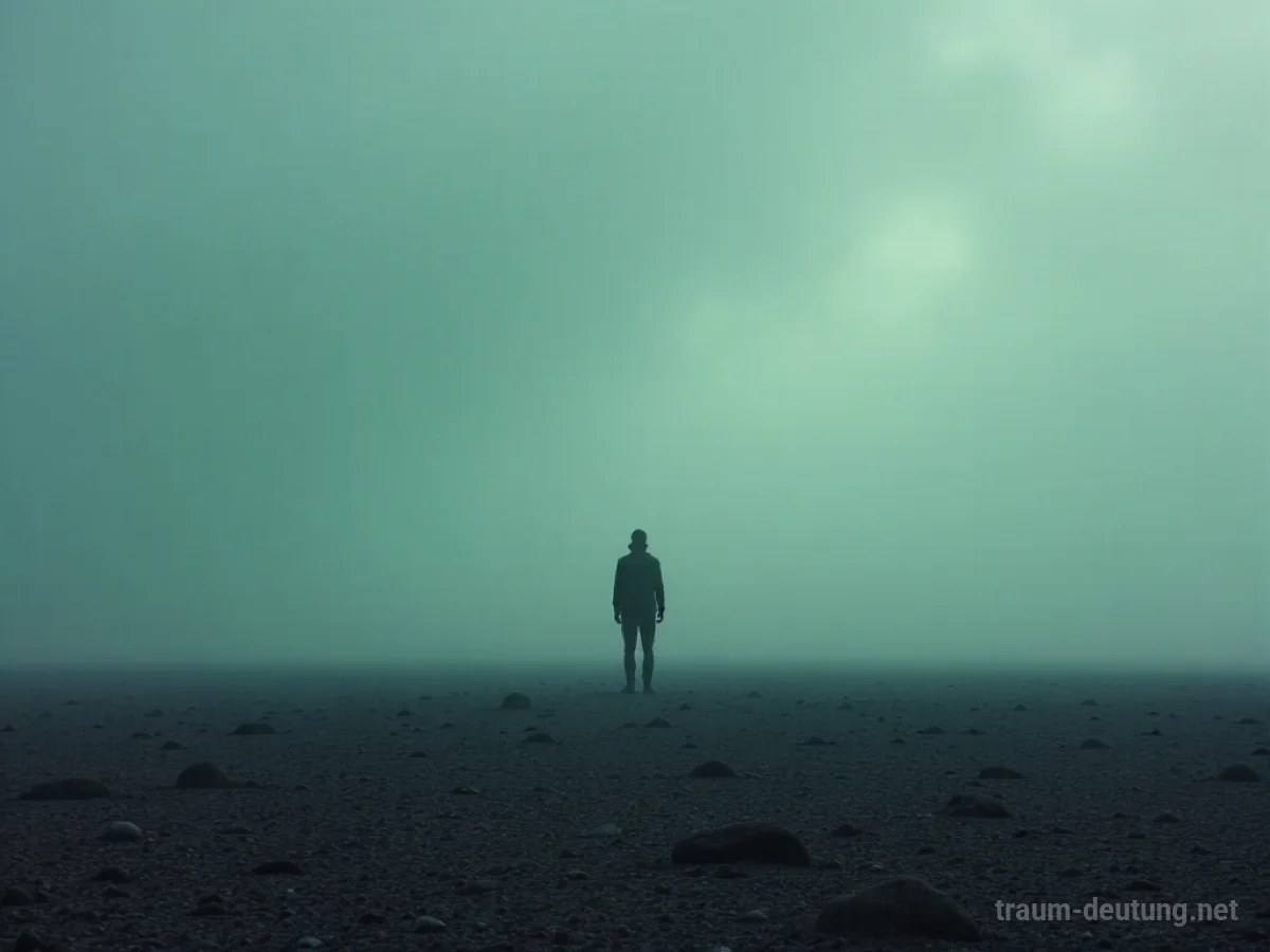 Einsame Figur in karger Landschaft, die Armut im Traum symbolisiert.