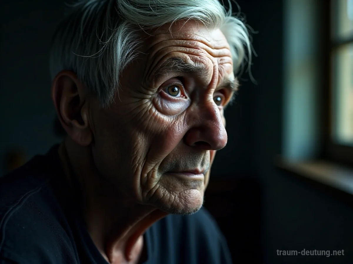 Nahaufnahme eines faltigen Gesichts, das Weisheit und Vergänglichkeit im Traum symbolisiert.