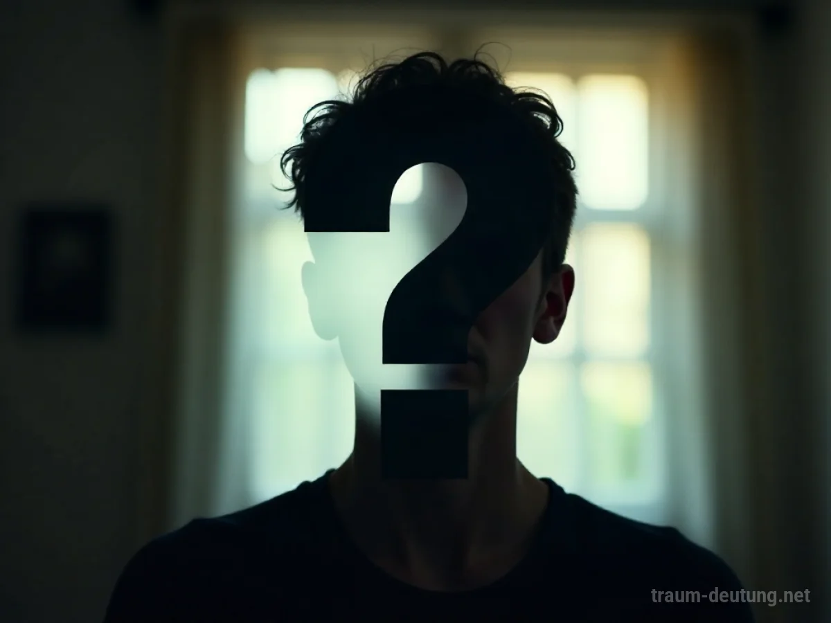 Silhouette einer Person, die sich hinter einem großen Fragezeichen versteckt.