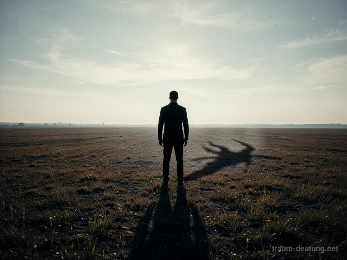 Silhouette einer Person in einem Feld, von einem Schatten bedroht