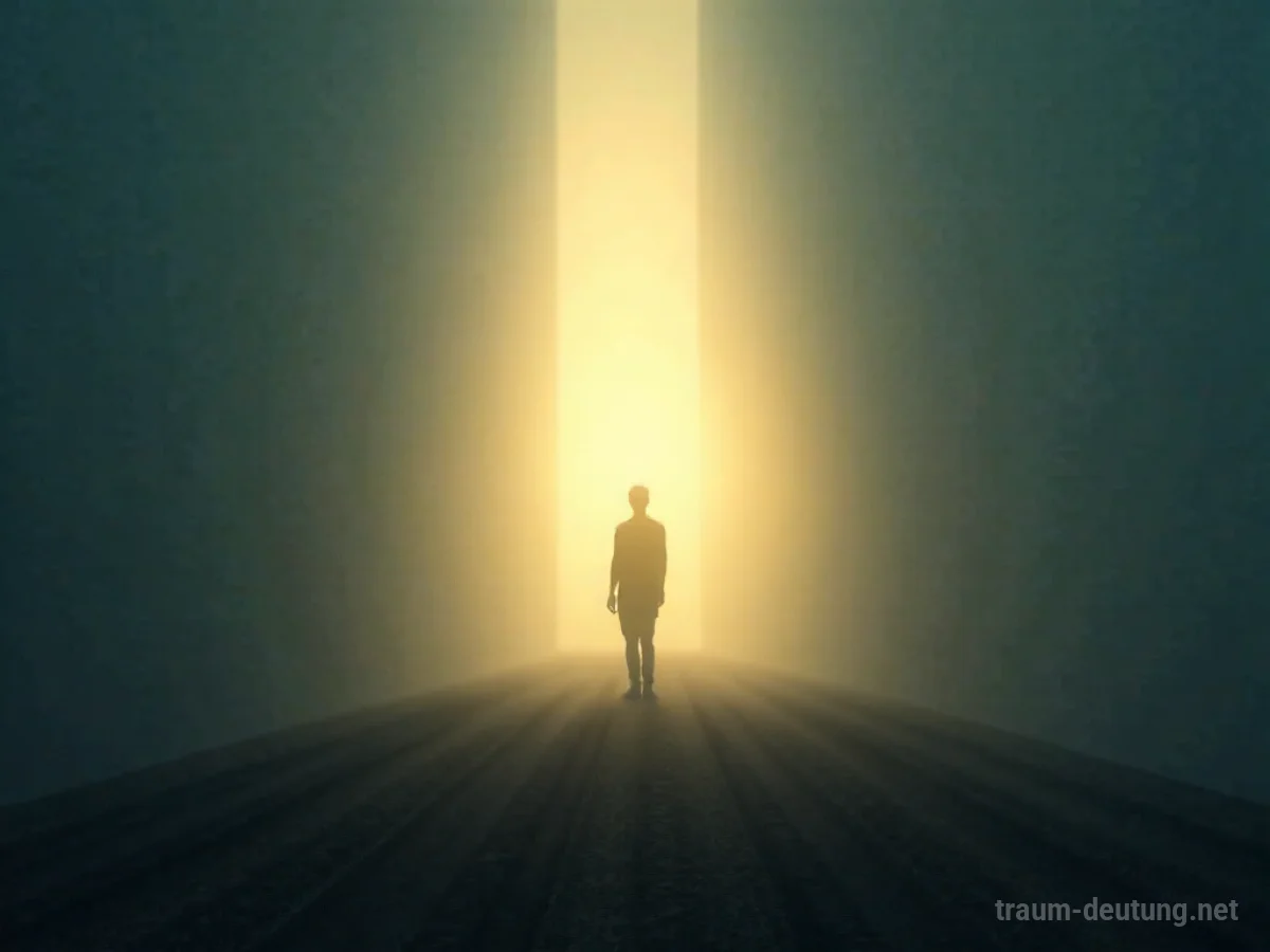 Silhouette einer Person, die von einem diffusen, unheimlichen Licht umgeben ist.
