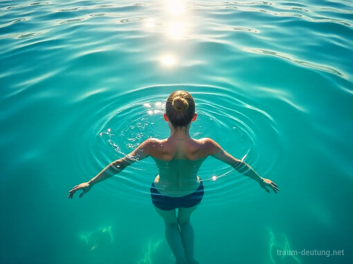 Eine Person schwimmt ruhig in klarem Wasser unter sommerlicher Sonne.