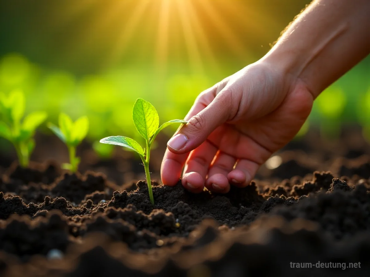 Hand sät Samen in Erde im Garten