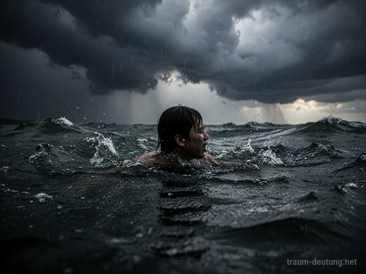 Silhouette einer Person kämpft im dunklen Wasser