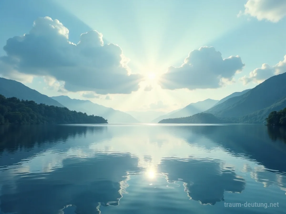 Ruhiger See mit Spiegelung des Himmels bei Sonnenaufgang