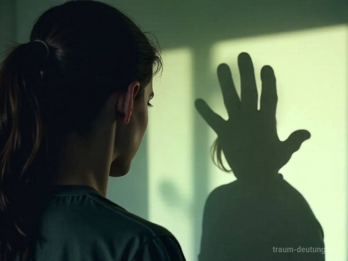 Person weicht angewidert vor einem Schatten zurück, klare Trennlinie.