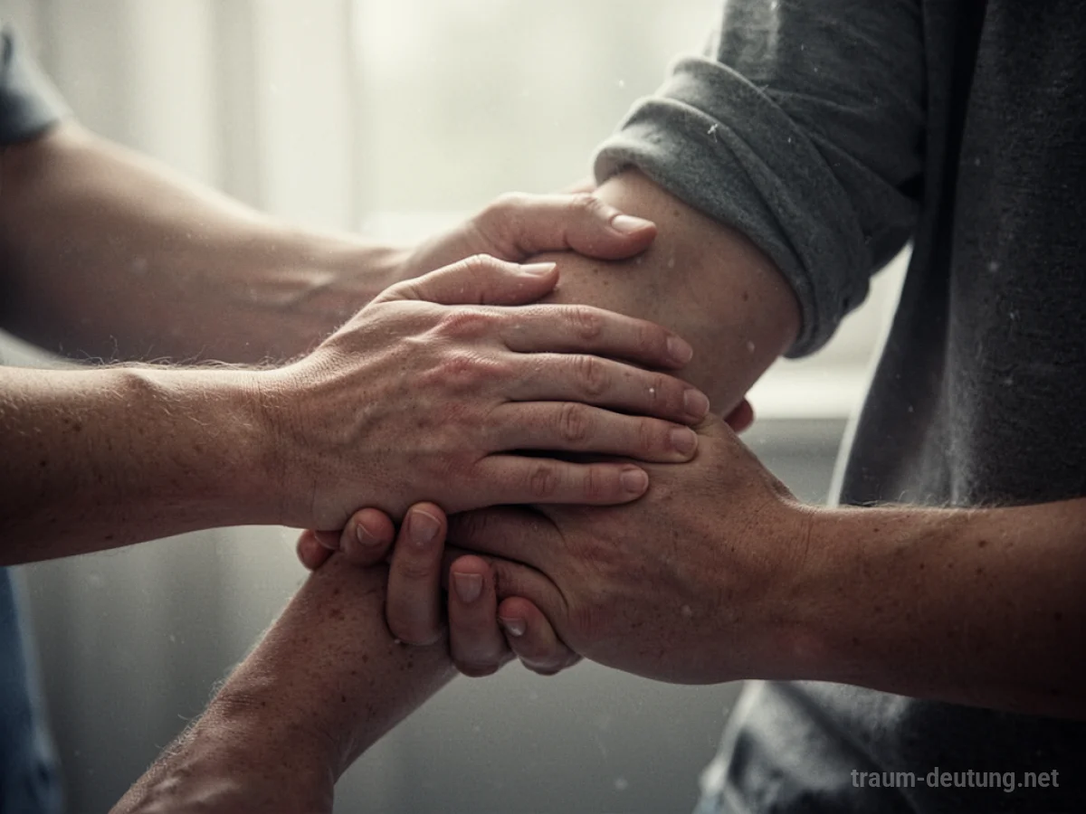 Eine Person hält den Arm einer anderen Person.
