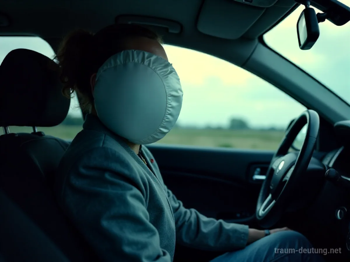 Ausgelöster Airbag im Auto, der die Sicht des Fahrers verdeckt.
