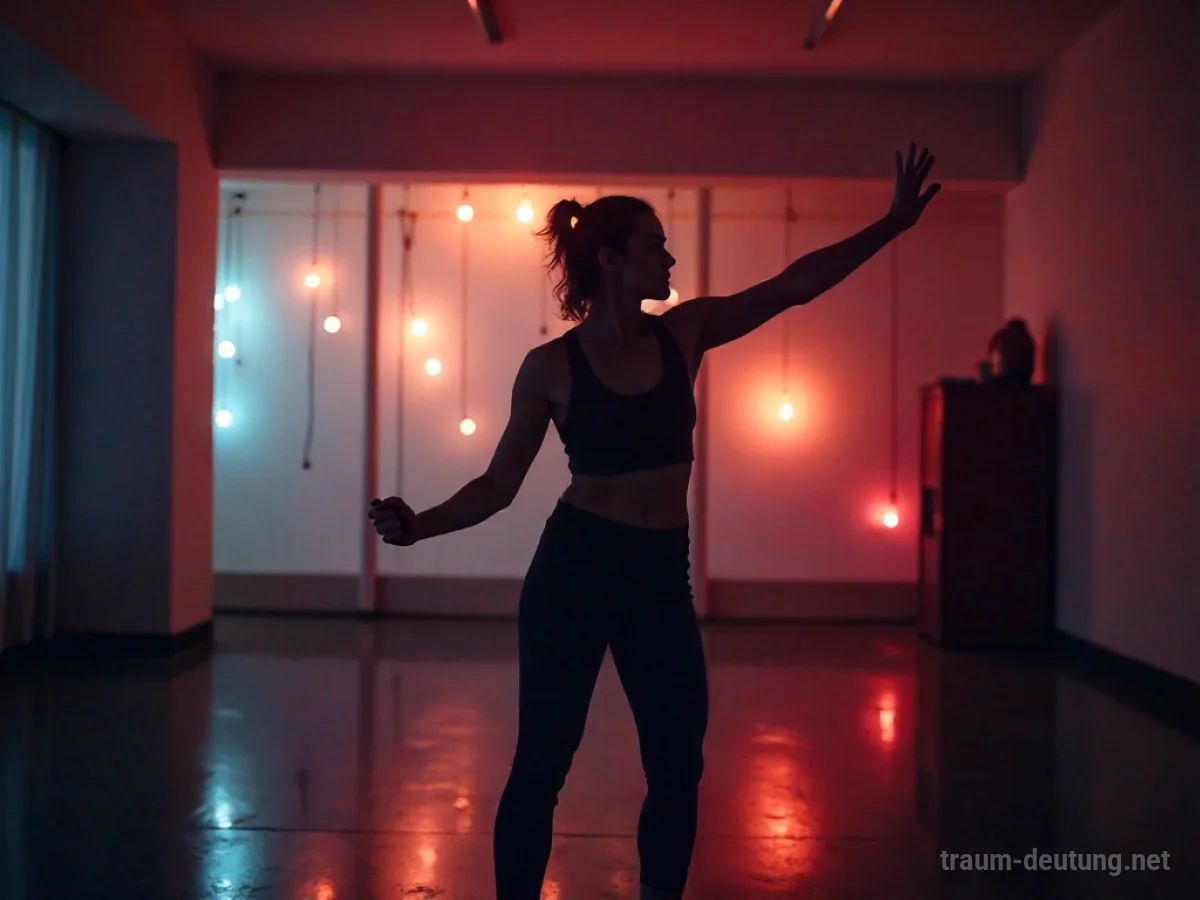 Silhouette einer Person, die Aerobic-Übungen macht.