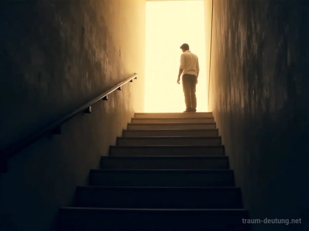 Silhouettenfigur steigt eine Treppe in Richtung Licht empor