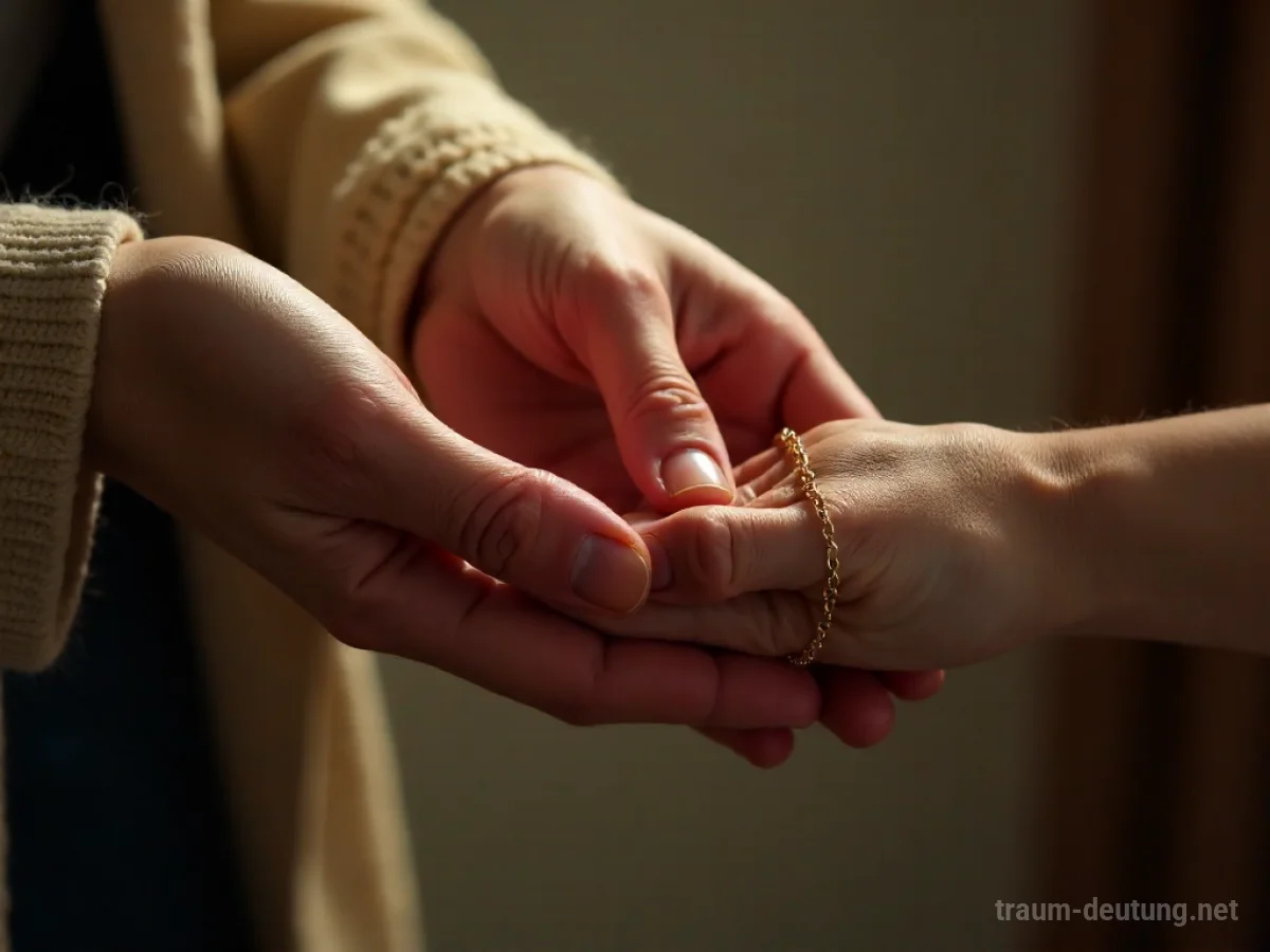 Hand gibt Armreifen an ein Handgelenk
