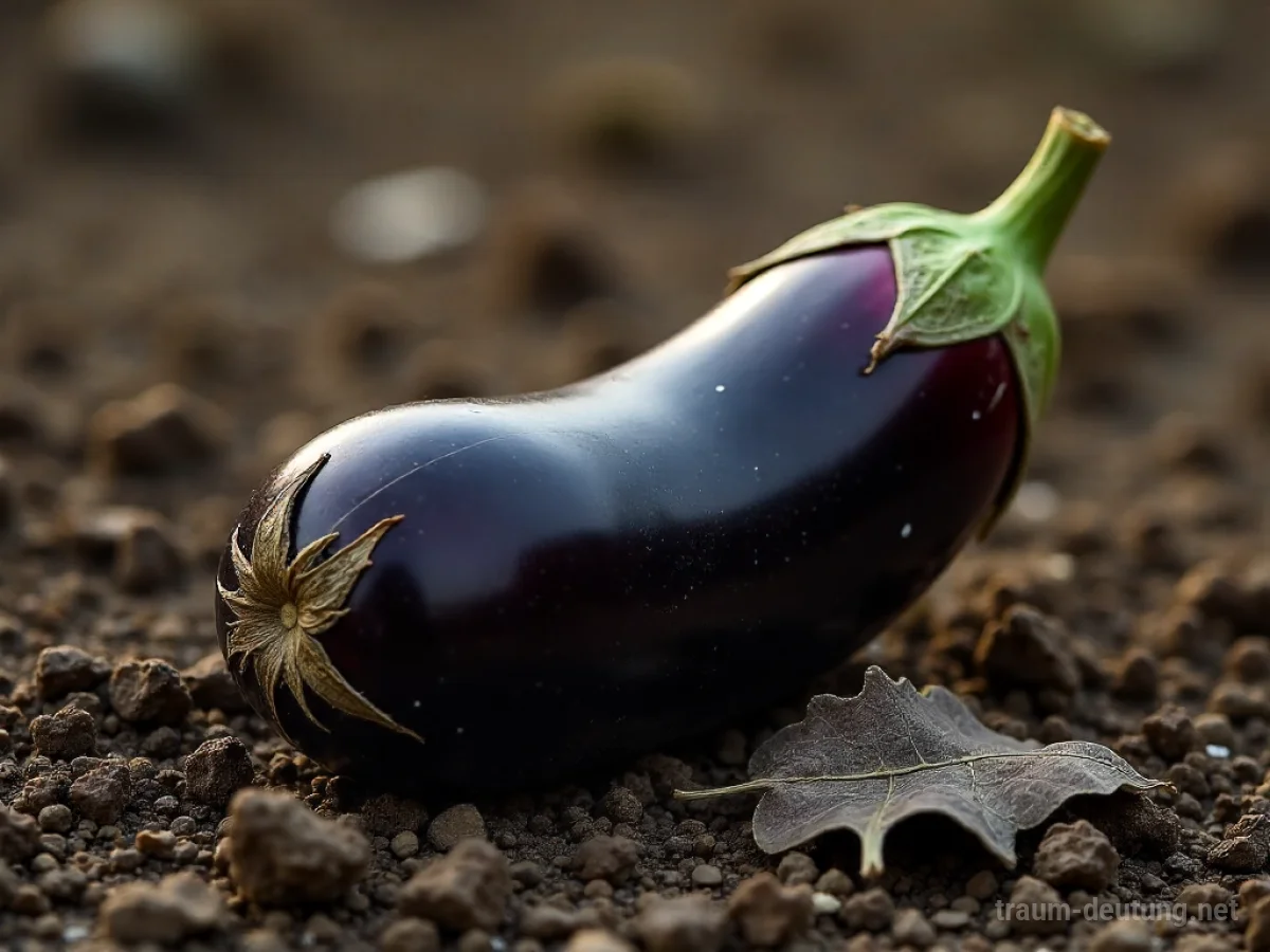 Kaputte Aubergine liegt auf trockener Erde