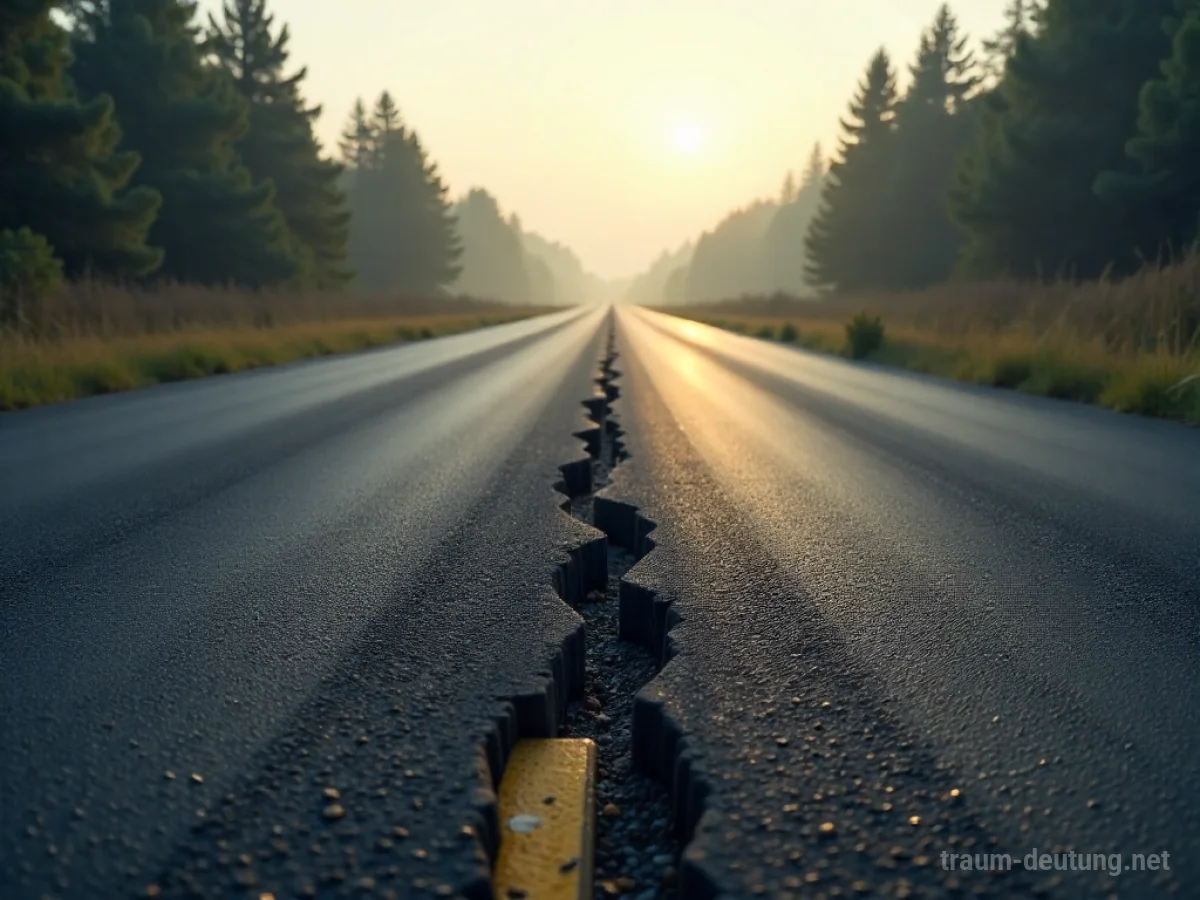 Kaputter Asphalt mit Rissen und Löchern auf einer Straße.