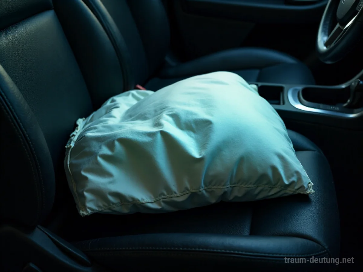 Ein aufgeplatzter und beschädigter Airbag liegt im Auto.