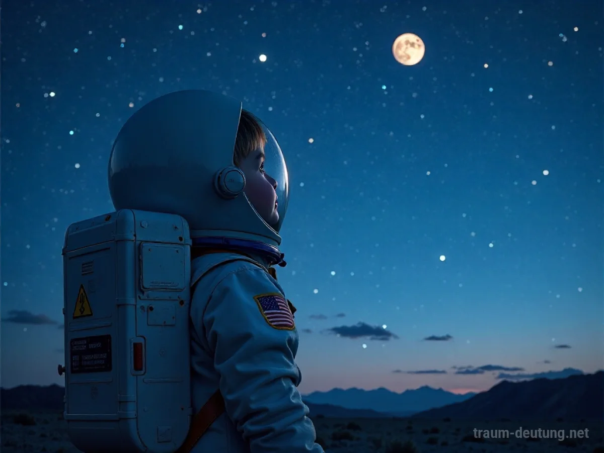 Kind im Astronautenanzug blickt in den Sternenhimmel