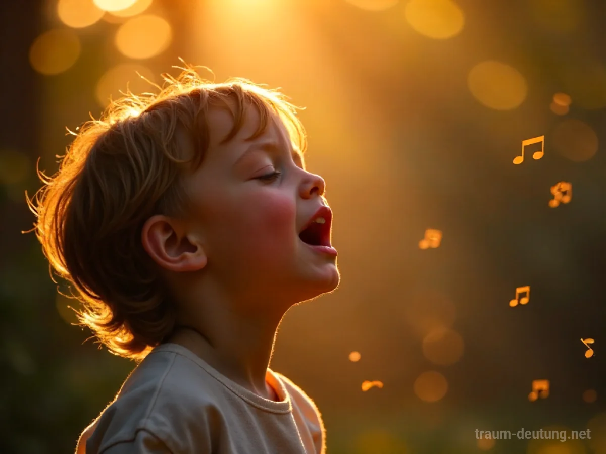 Ein Kind singt eine Arie mit geschlossenen Augen und Ausdruck.