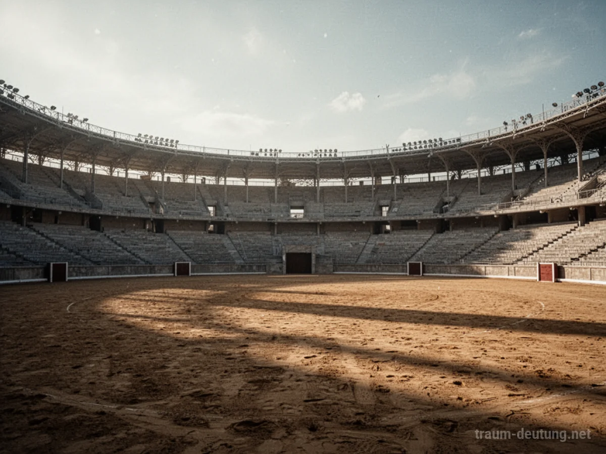 Eine weite, leere Arena im sanften Licht eines Himmels