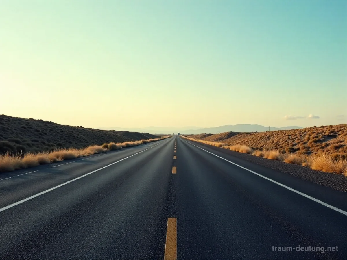 Eine leere Autobahn, die sich bis zum Horizont erstreckt.