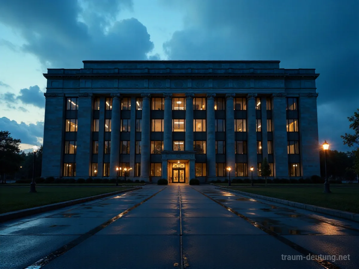 Ein leeres Bürogebäude im Abendlicht.