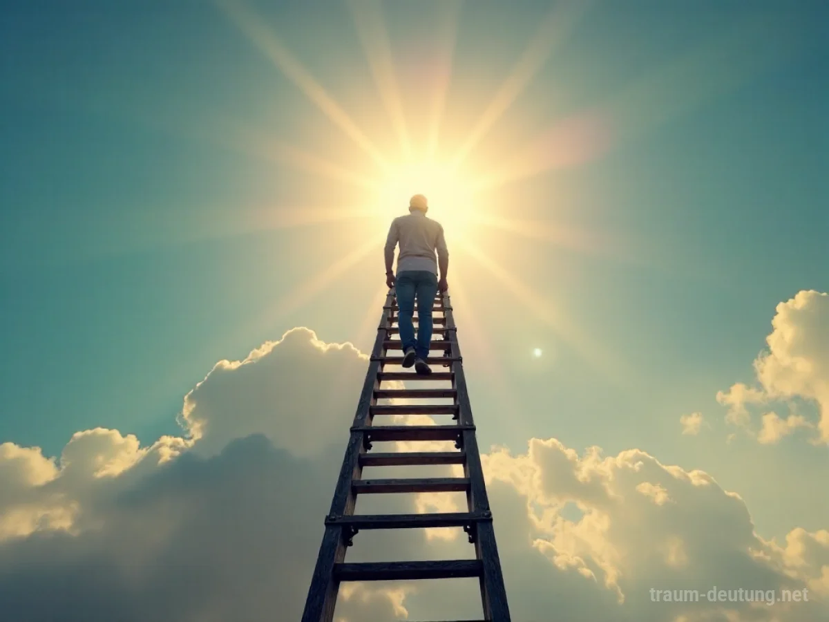 Person klettert Leiter empor in Richtung helles Licht
