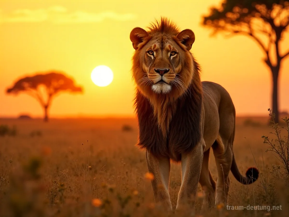 Majestätischer Löwe auf afrikanischer Savanne bei Sonnenuntergang
