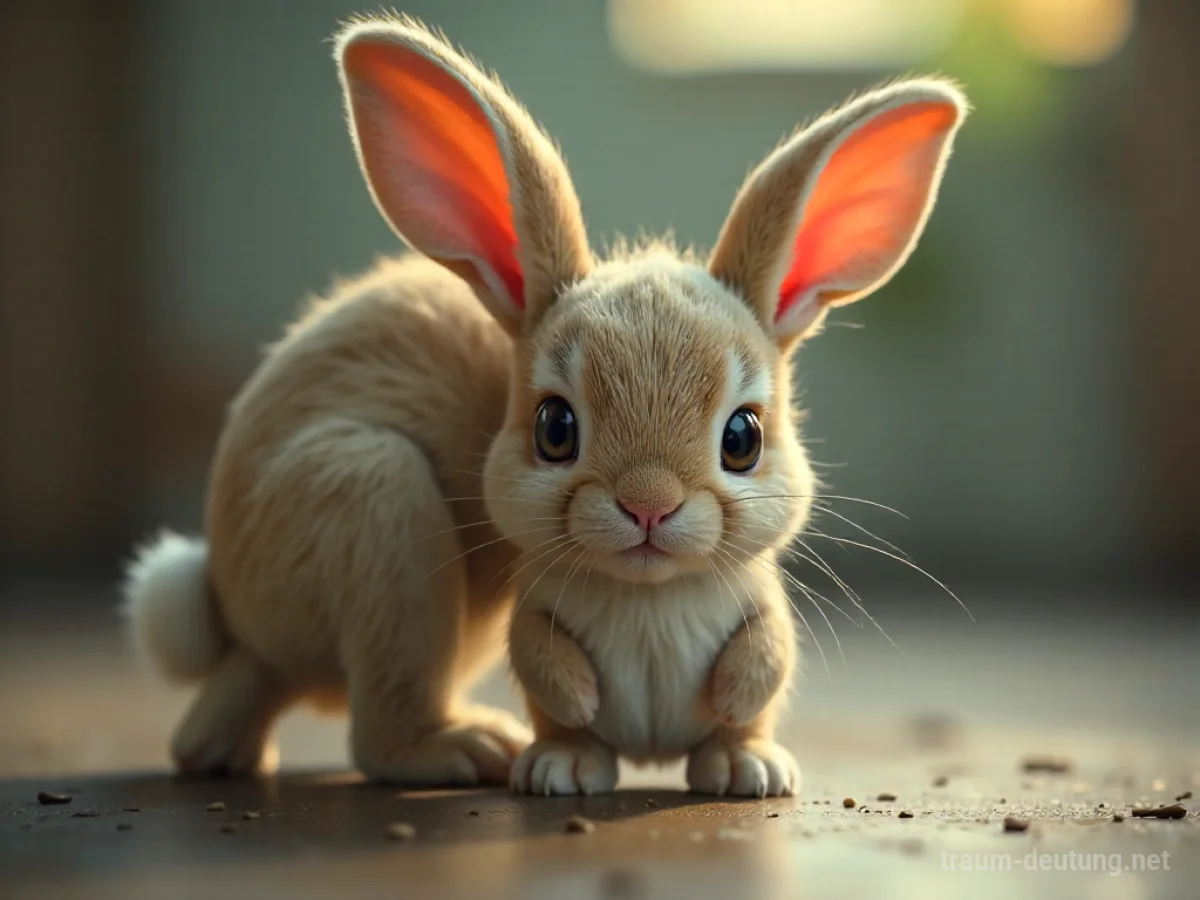 Ein ängstliches Kaninchen versteckt sich hinter einer schützenden Figur.