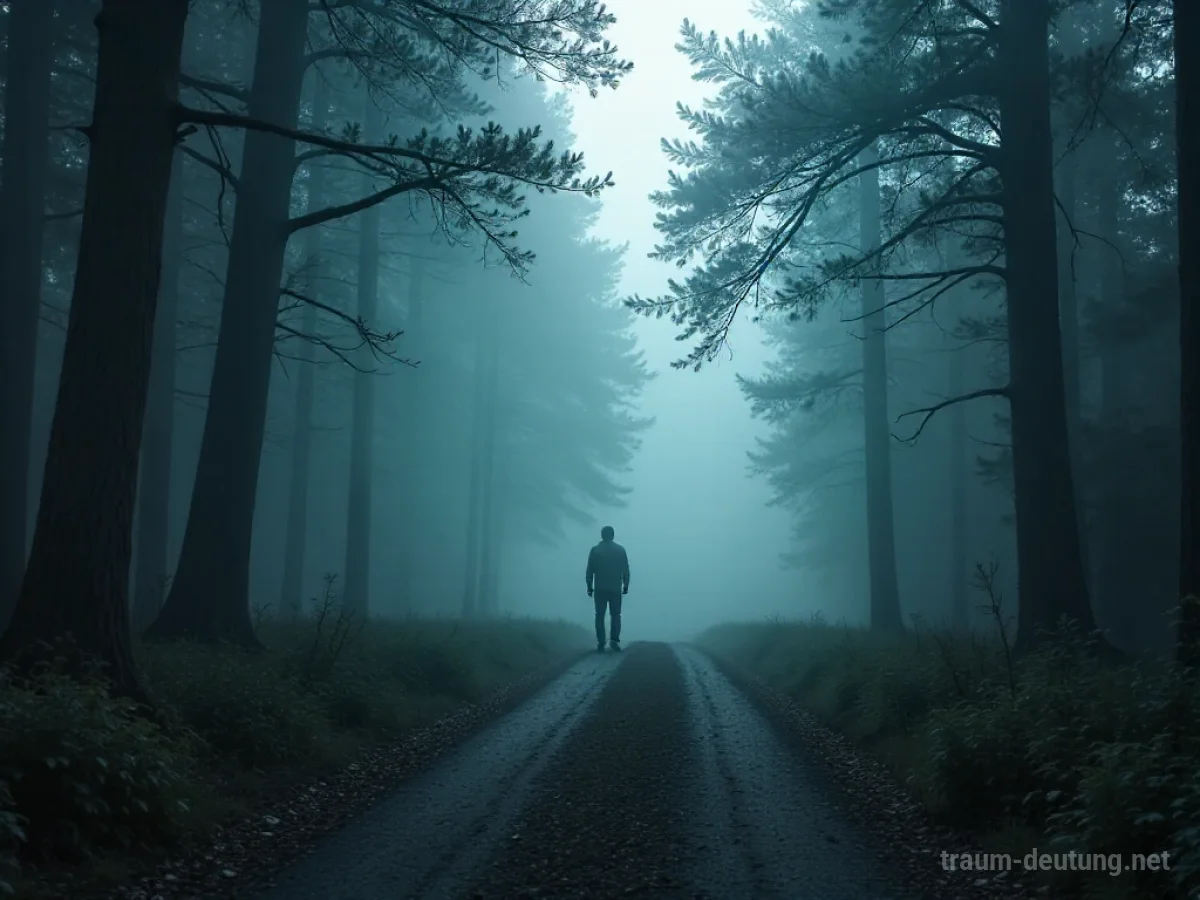 Eine Person steht an einer Weggabelung im Nebel, die Absicht scheint sich zu ändern.