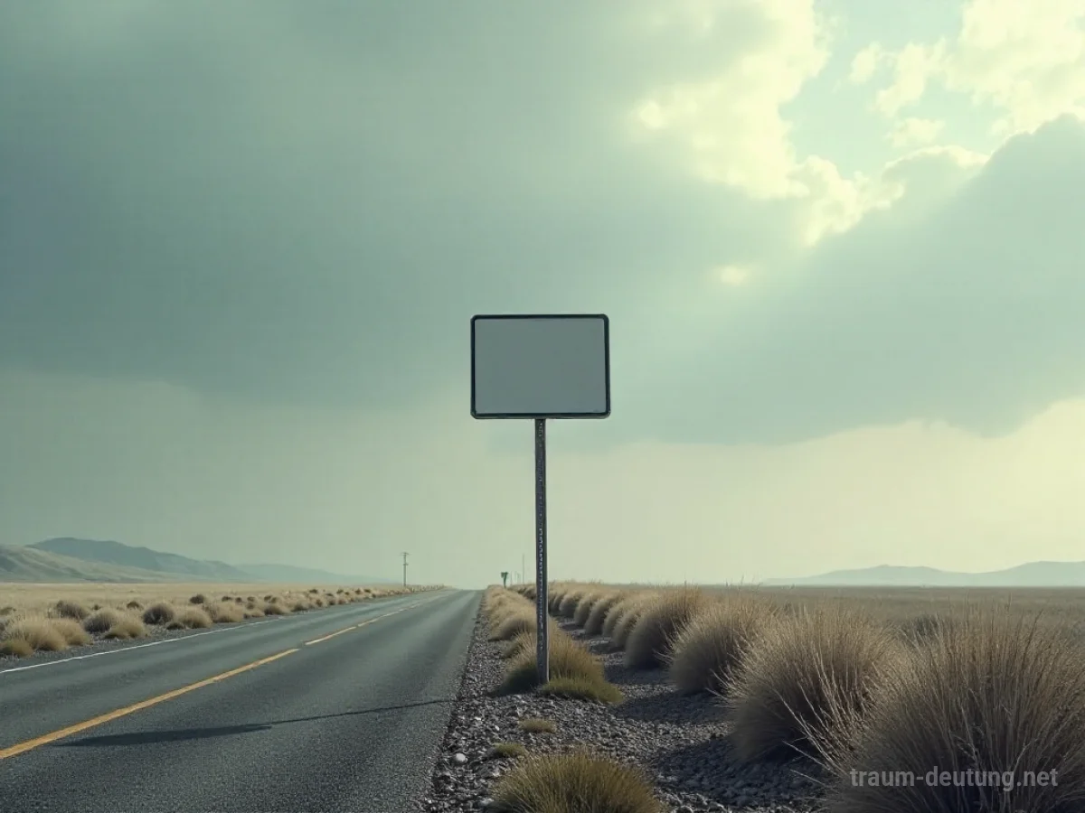 Ein leeres Straßenschild in einer einsamen Landschaft