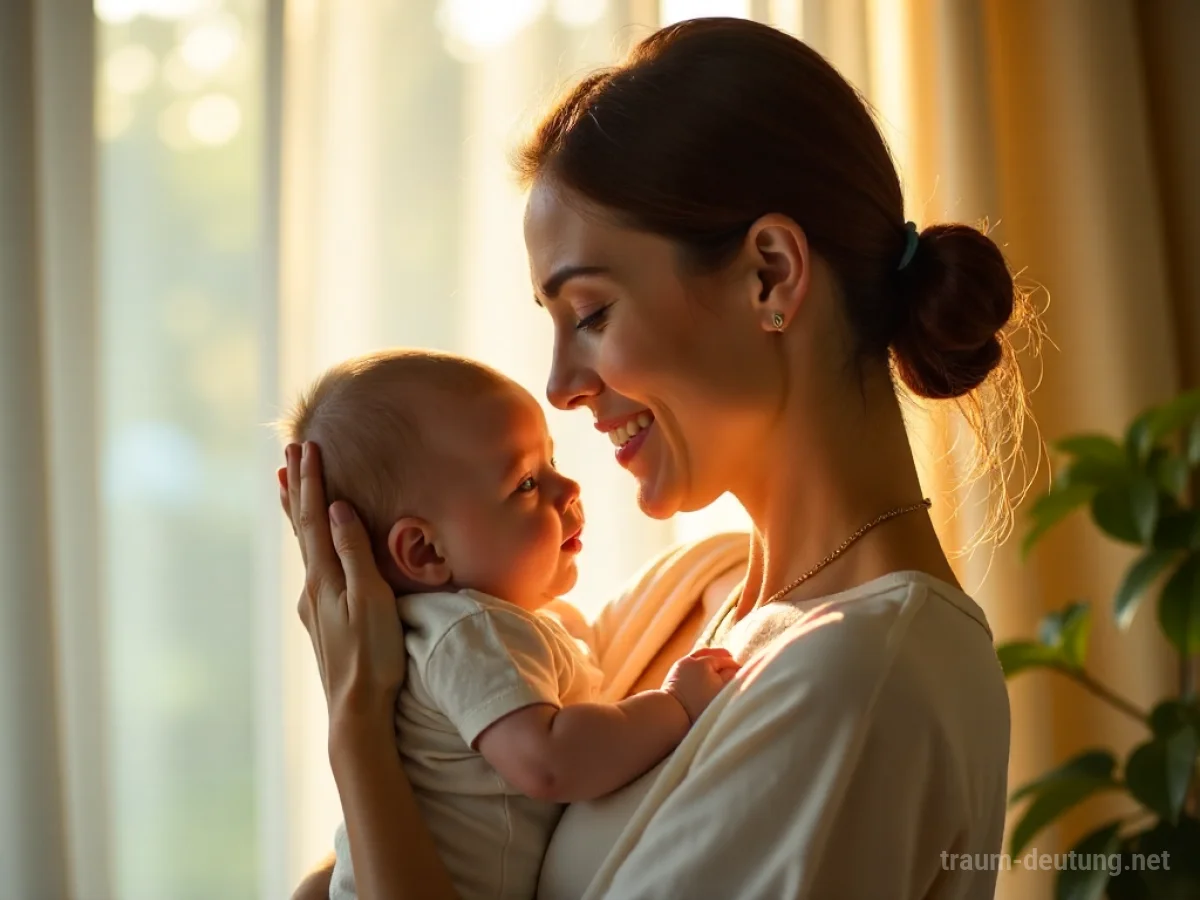 Eine fürsorgliche Frau hält liebevoll ein Baby im Arm.