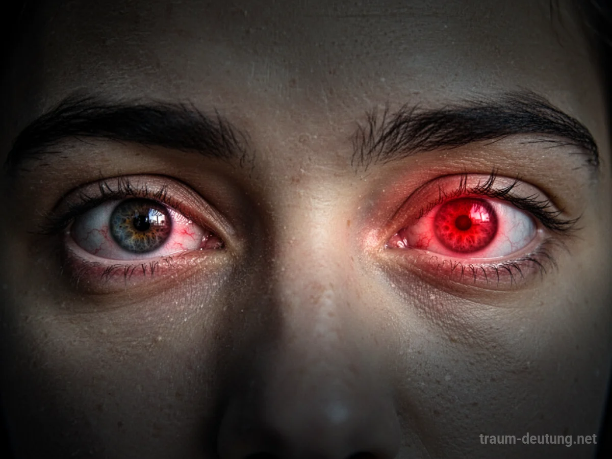 Brennende Augen im Traum mit Rötung und leichtem Glühen.