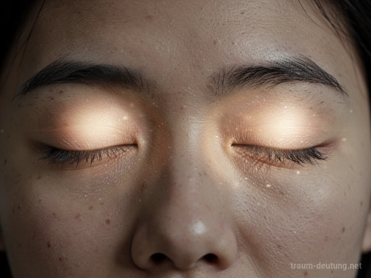 Geschlossene Augen, aus denen ein diffuses Licht scheint.